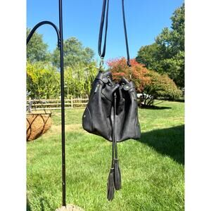 Black Faux Leather Tassel Crossbody Bucket Bag Western Purse
